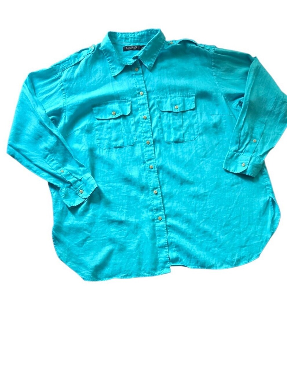 LRL Ralph Lauren Shirt Womens 2XL XXL Blue Linen Long Sleeve Button Up Collared - Picture 3 of 11